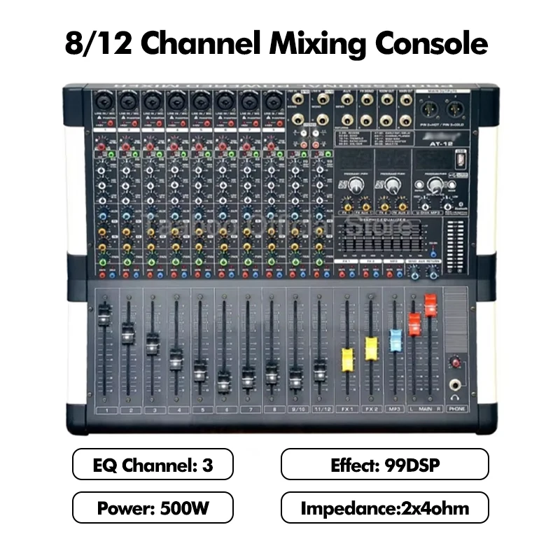 

8/12-канальный звуковой аудиомикшер с усилителем мощности, микшерная консоль со встроенным цифровым микшером Bluetooth USB для бара KTV Stage