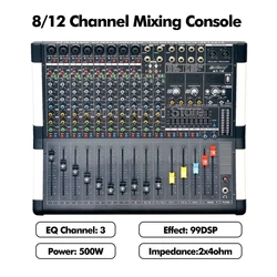 8/12 Channel Sound Audio Mixer with Power Amplifier Mixing Console with Bluetooth USB Integrated Digital Mixer for Bar KTV Stage