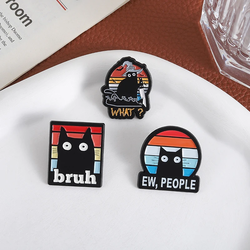 Freche schwarze Katzen Emaille Pins Old School Hexe Katze Broschen Revers Abzeichen Cartoon Spaß Schmuck Geschenk für Kinder Freunde