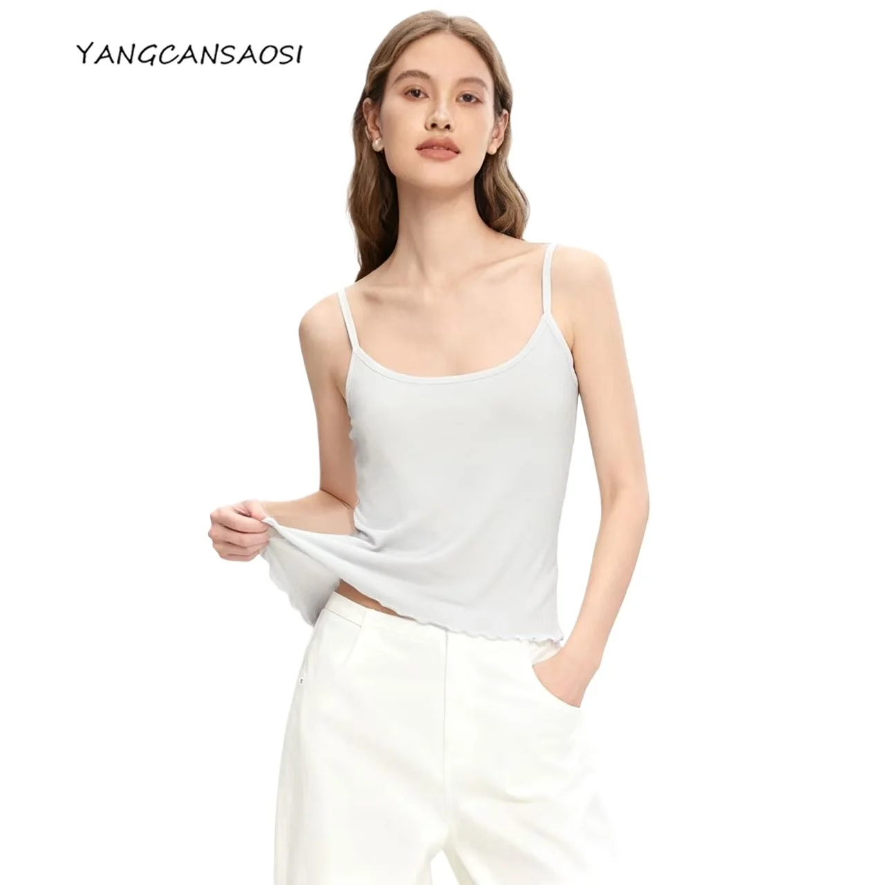 

Women's Casual Clothing Slim Fit Natural Mulberry Silk Skin-friendly Can Be Worn Short Style Fungus Edge Solid Color Sexy Straps