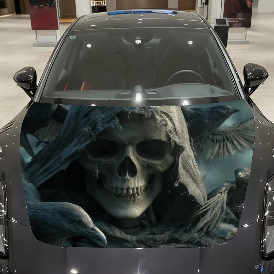 

Crow And Skull Car Hood Decal Sticker, Durable Car Vinyl Wraps Suitable For Most Vehicles, Car Engine Hood Protective Film Gift
