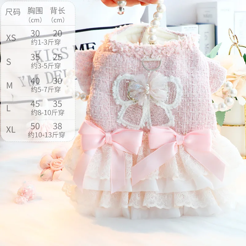 New Autumn Winter Fragrance Lace Dog Coat for Princes Dress Pet Teddy VIP Dog Clothing Tutu Dress Jacket Costume