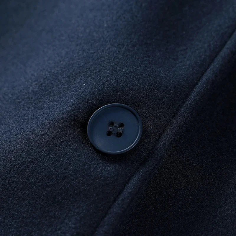 Dunkelblaue Wolljacke für Damen, 2025, Frühling, einreihig, Stehkragen, lockerer weiblicher Mantel, Bürodame, Straße, kurze Oberbekleidung, Tops – Detail 10