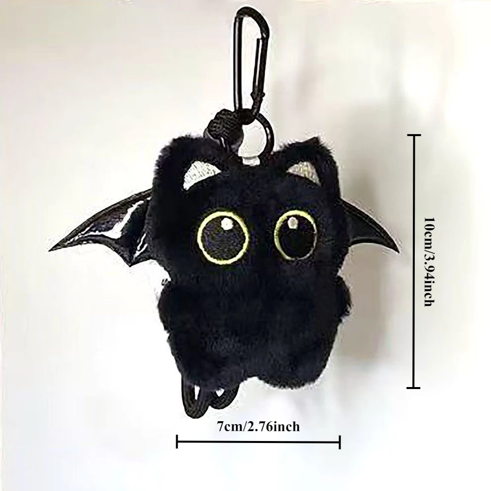 Cute Plush Cat Keychain Adorable Black Big-eyed Kitten Key Pendant Cartoon Backpack Key Ring Accessory image 5