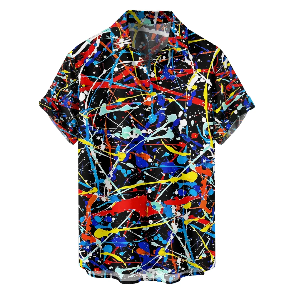 

Original Summer colorful graffiti Casual Travel Plus-size short-sleeved Shirt Hawaiian style Digital Print loose trend shirt