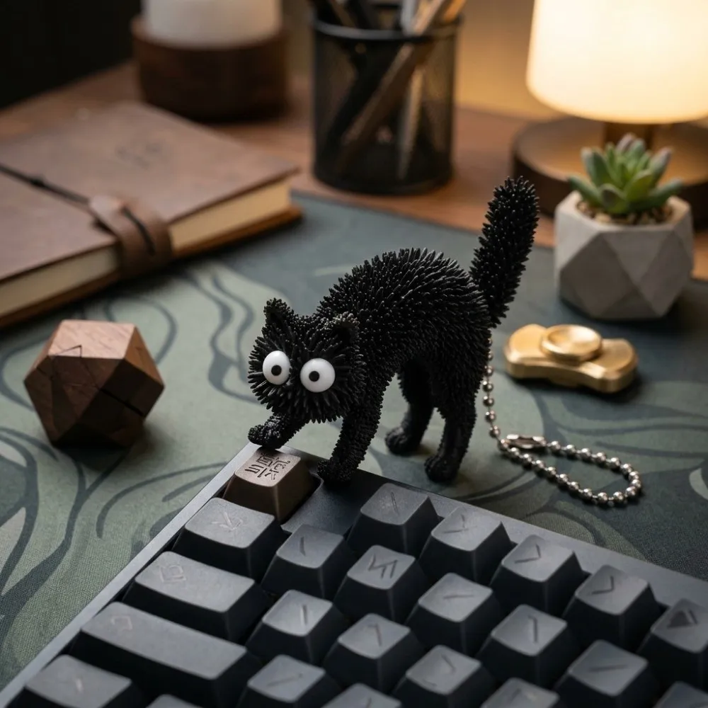 3D-gedruckter 3D-Schlüsselanhänger, stereo-taktiles, leichtes Fidget-Griff-Objekt, kompakte, stachelige Dekompressions-Hängefigur, für Katzenliebhaber – Detail 3