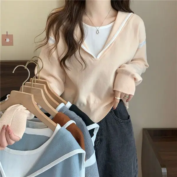 후드가 달린 면 후드티 폴레론 여성용 긴 소매 아트 스플라이스 브라운 옐로우 포켓 디자인 젠틀 걸 청록색 레이스 영