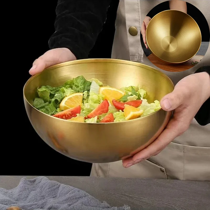 1PC Stainless Steel Mixing Bowl for Salad Soup Noodle Ramen Fruit Food Prep Kitchen Tableware Durable Multipurpose Gold Design