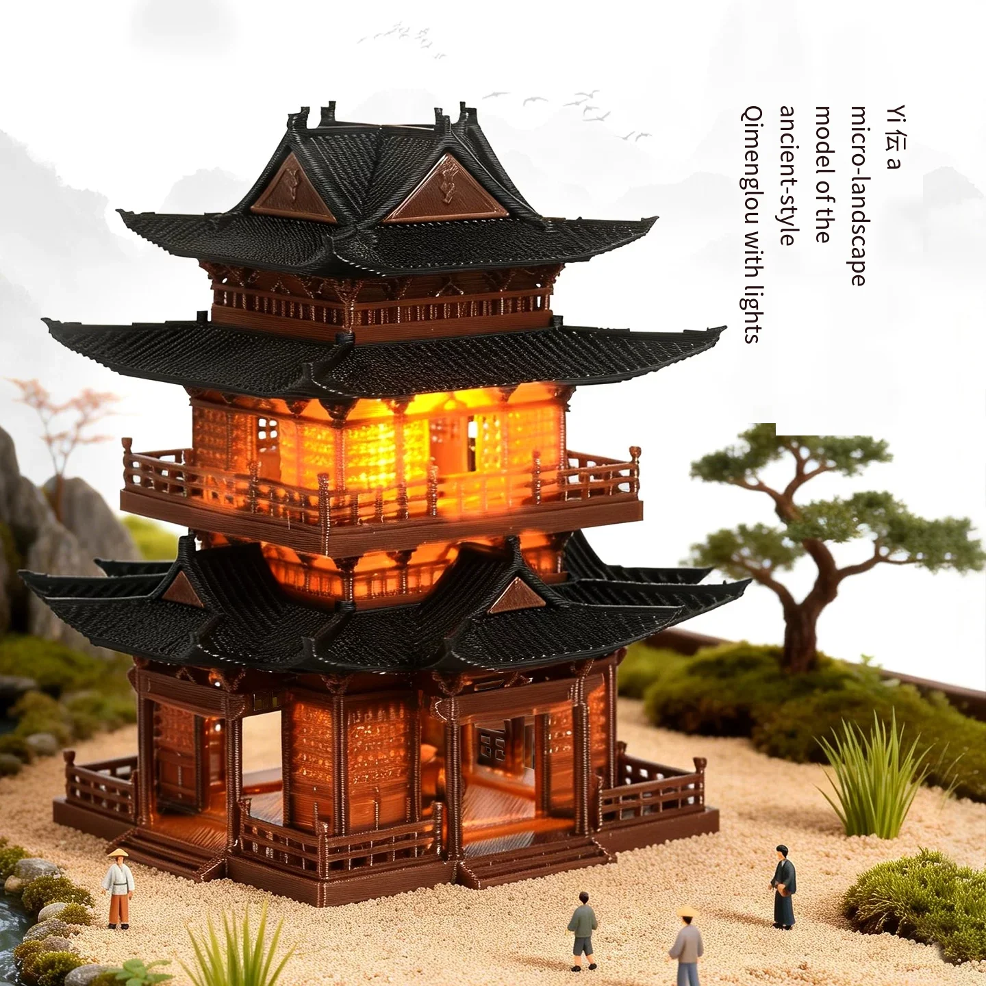 

Chinese Ancient Architecture Miniature Model Bamboo Pavilion Gazebo Water Land Tank Fish Tank Bonsai Decoration Hobby Crafts