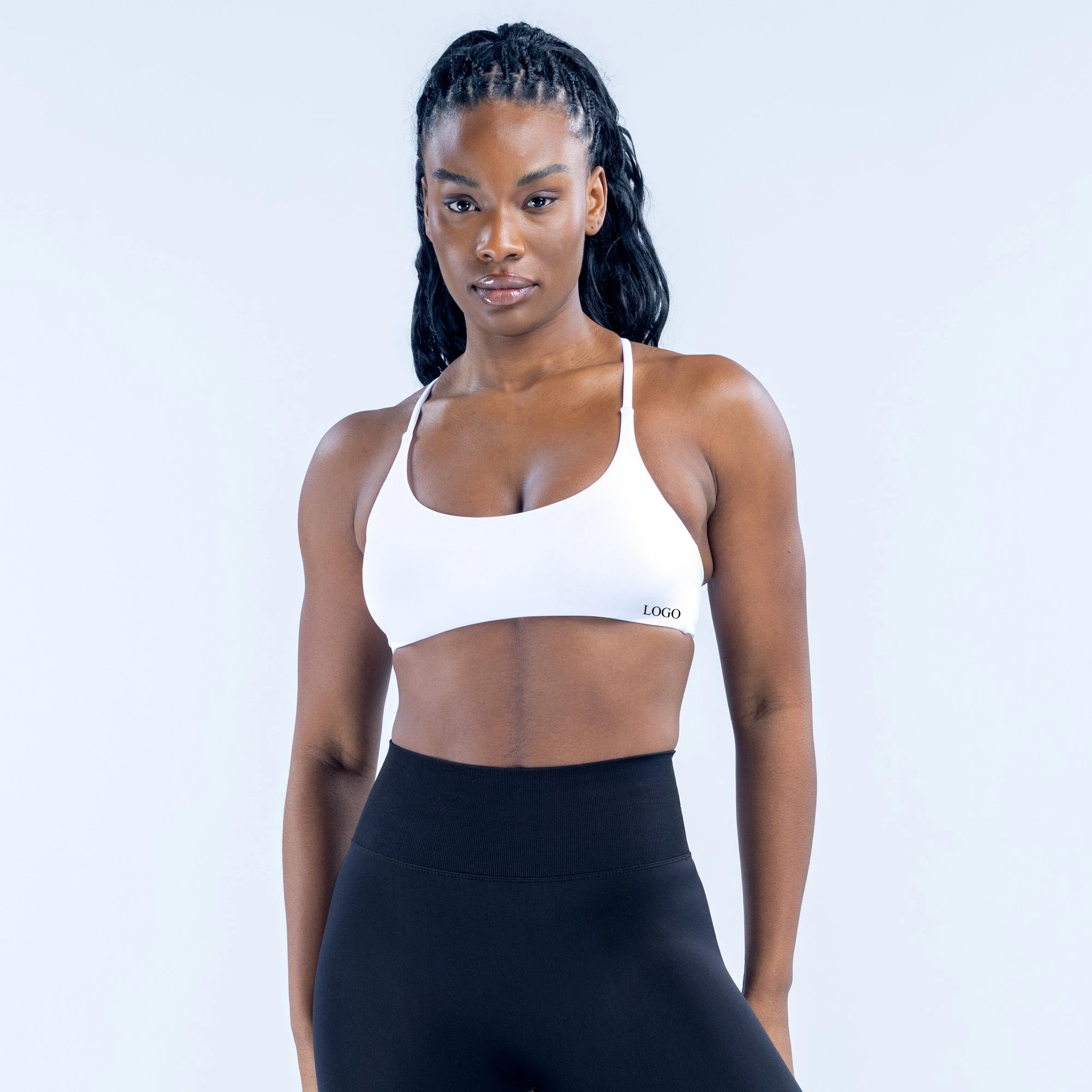 LOGO Seamless Sports Bra Cross Gathering Thin Shoulder Strap Beauty Back Fitness Yoga Training Vest for Women