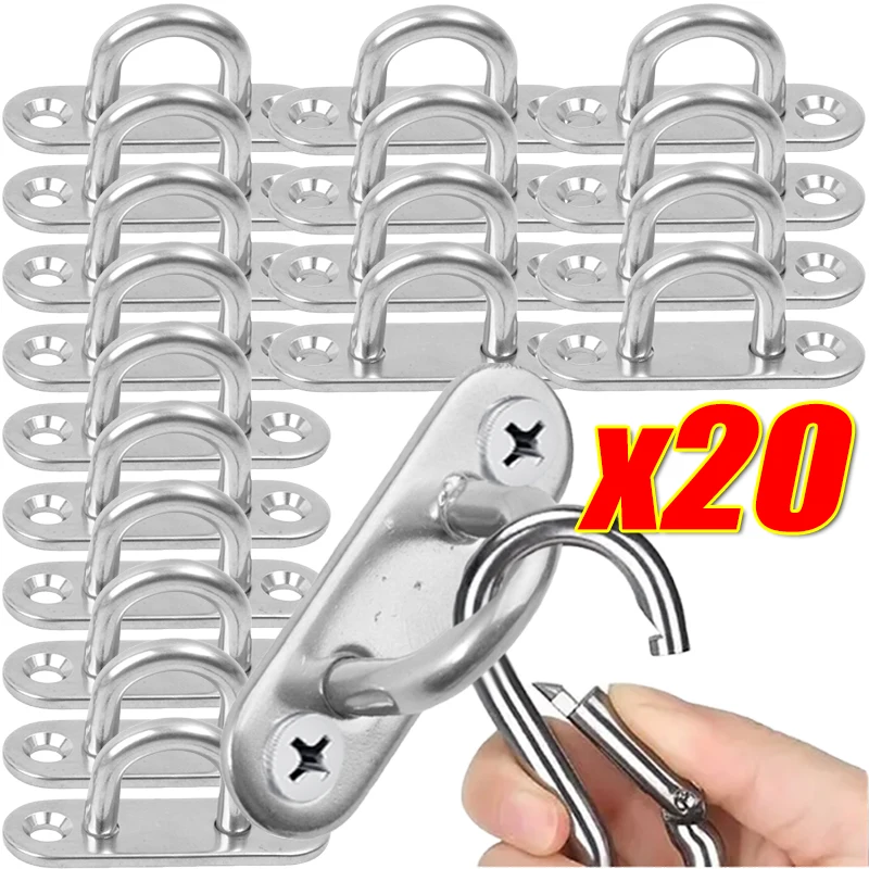 

M5/M6 Stainless Steel Hook Eye Plate Heavy Duty Oblong Ceiling Hooks Pad Marine Hardware Hooks Home Garage U Hanger Ring 5-20pcs