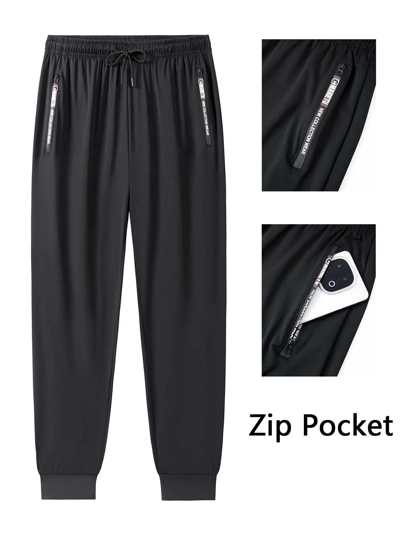 

Men's GYM Running Pants Sports Fit Drawstring Waist Quick-Drying Breathable Jogging Pants Zipper Pockets Outdoor Basketball