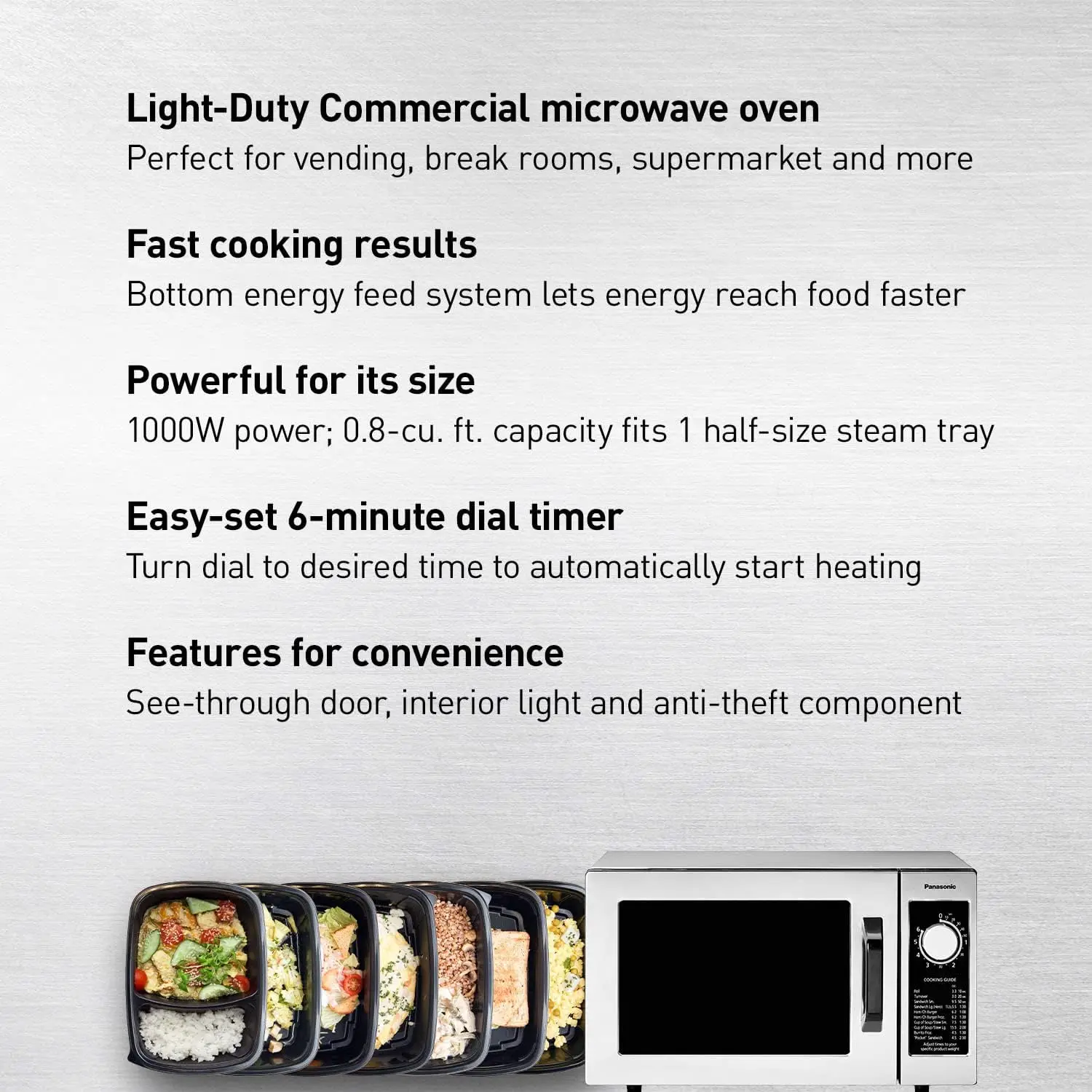 NE-1025F Compact Light-Duty Countertop Commercial Microwave Oven with 6-Minute Electronic Dial Control Timer, Bottom Energy Feed