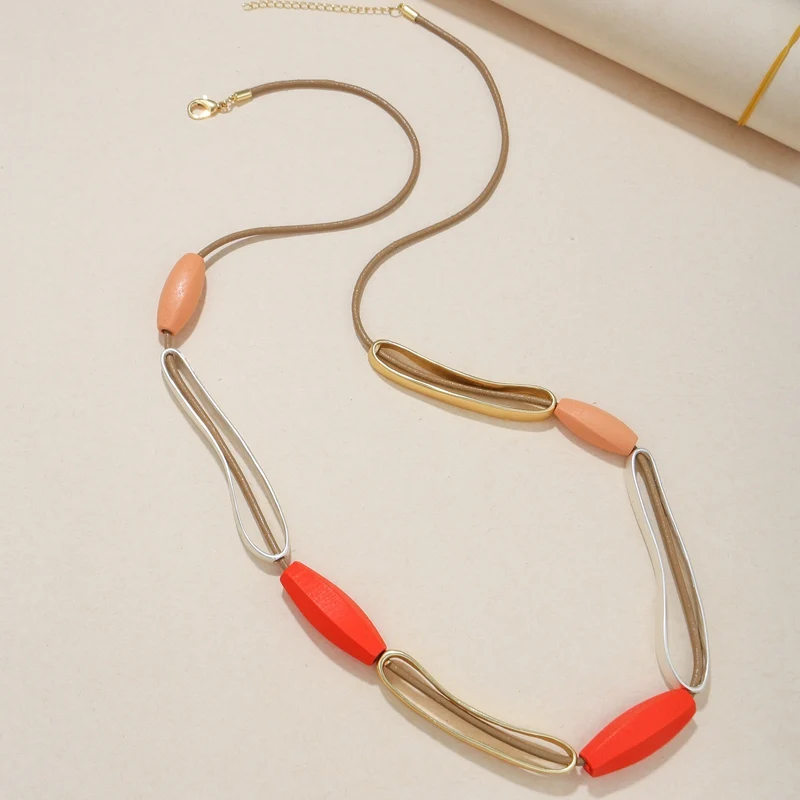 Ethnic Geometric Wood Beads Necklaces Pendants for Women Long Rope Chain Statement Sweater Necklace Vintage Fashion Jewelry