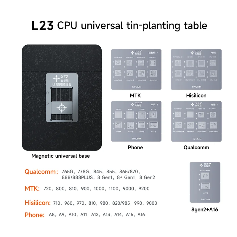 

XZZ L23 CPU BGA Reballing Stencil Kit For iPhone A8-A16 MTK Hisilicon Qualcomm Universal Magnetic Base Clamping Soldering