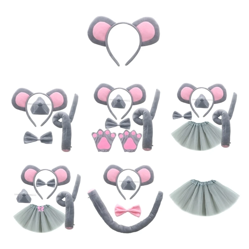 

Little-Mouse Costume Accessories Set Mouse Ears Headband,Bowtie,Nose,Gloves Tail 40JC