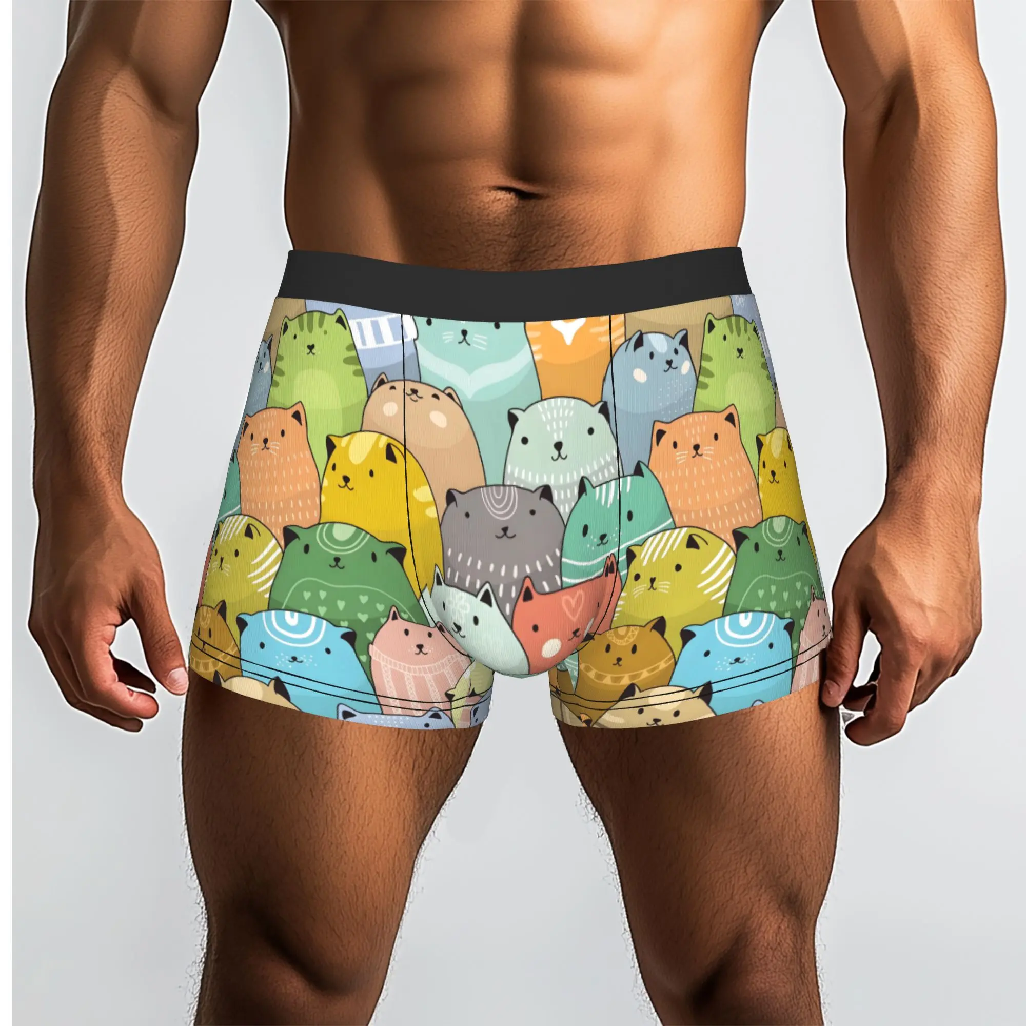 Customized Male Novelty Packed Fat Cats Underwear  Boxer Briefs Stretch Shorts Panties Underpants