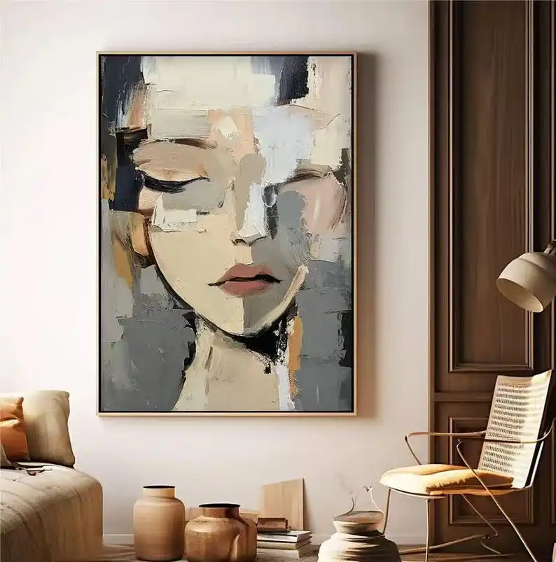 

Hand - Painted Modern Original Handcrafted Figure Oil Painting Frameless Abstract Fine Canvas Oil Artworks for Living Room Decor