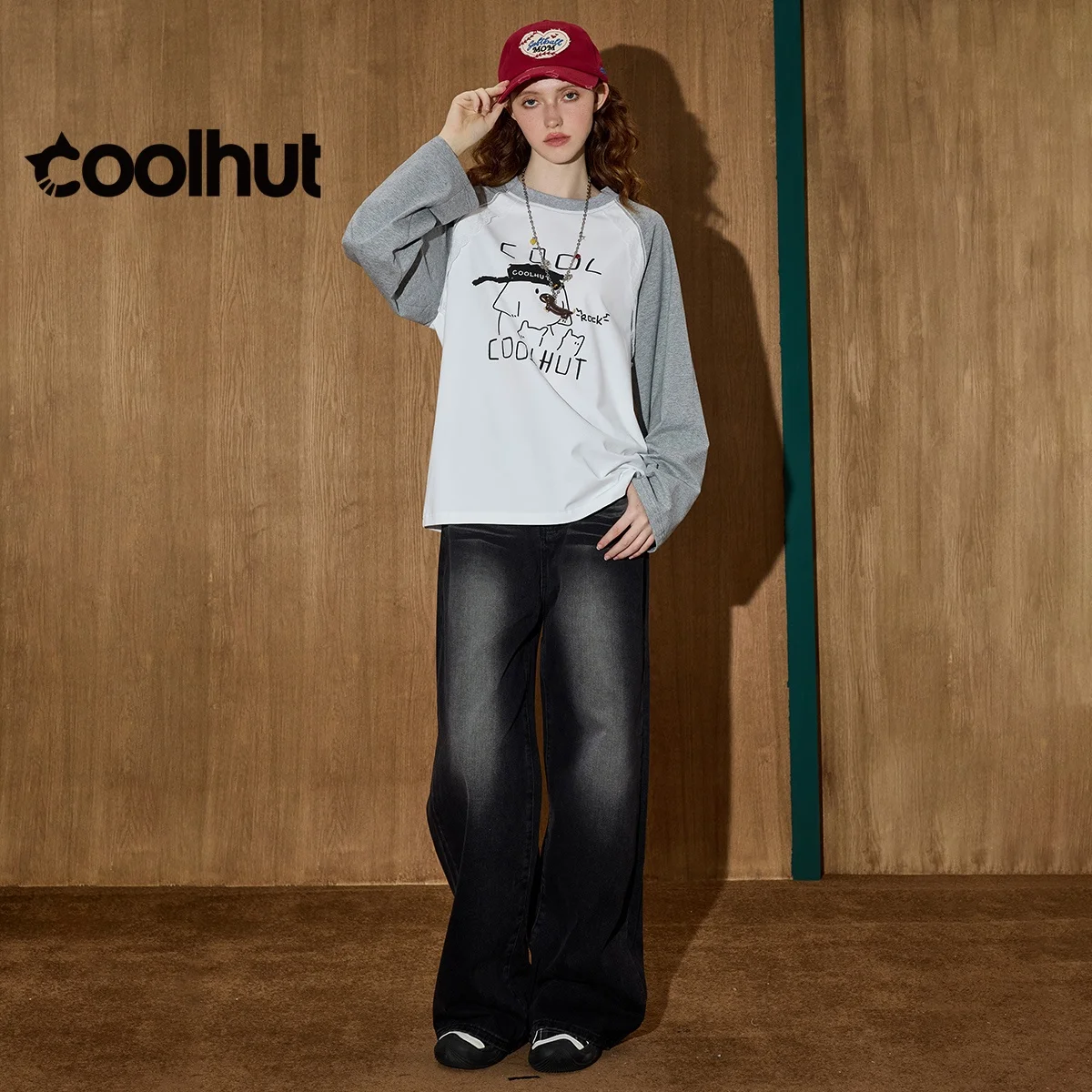 COOLHUT y2k graphic t shirts Women's American Retro Color Block Raglan Sleeve Tee Lace Trim Long Sleeve Casual Fall Graphic Top