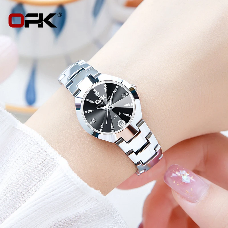 OPK Ladies\' Watches Elegant Original Solid Stainless steel Rhombus Mirror Waterproof Luminous Quartz Watch for Women Reloj Mujer