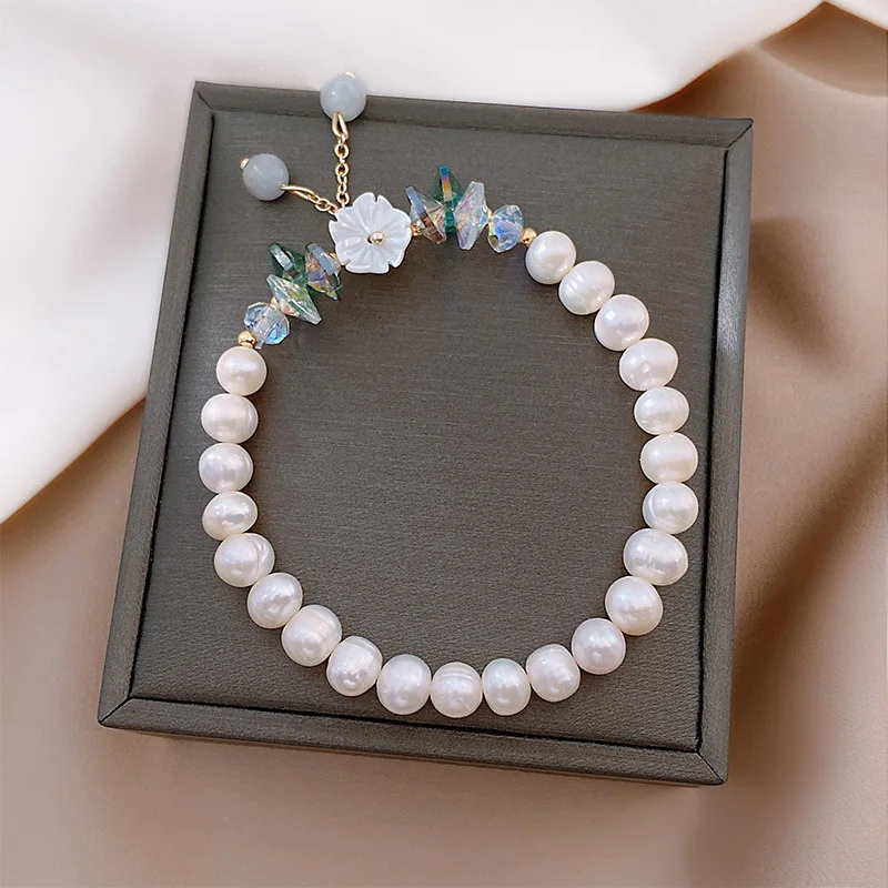 100% Natural Freshwater Pearl Elegant Colorful Crystal 14K Gold Filled Ladies Bracelet Promotion Jewelry For Women Cheap Gifts
