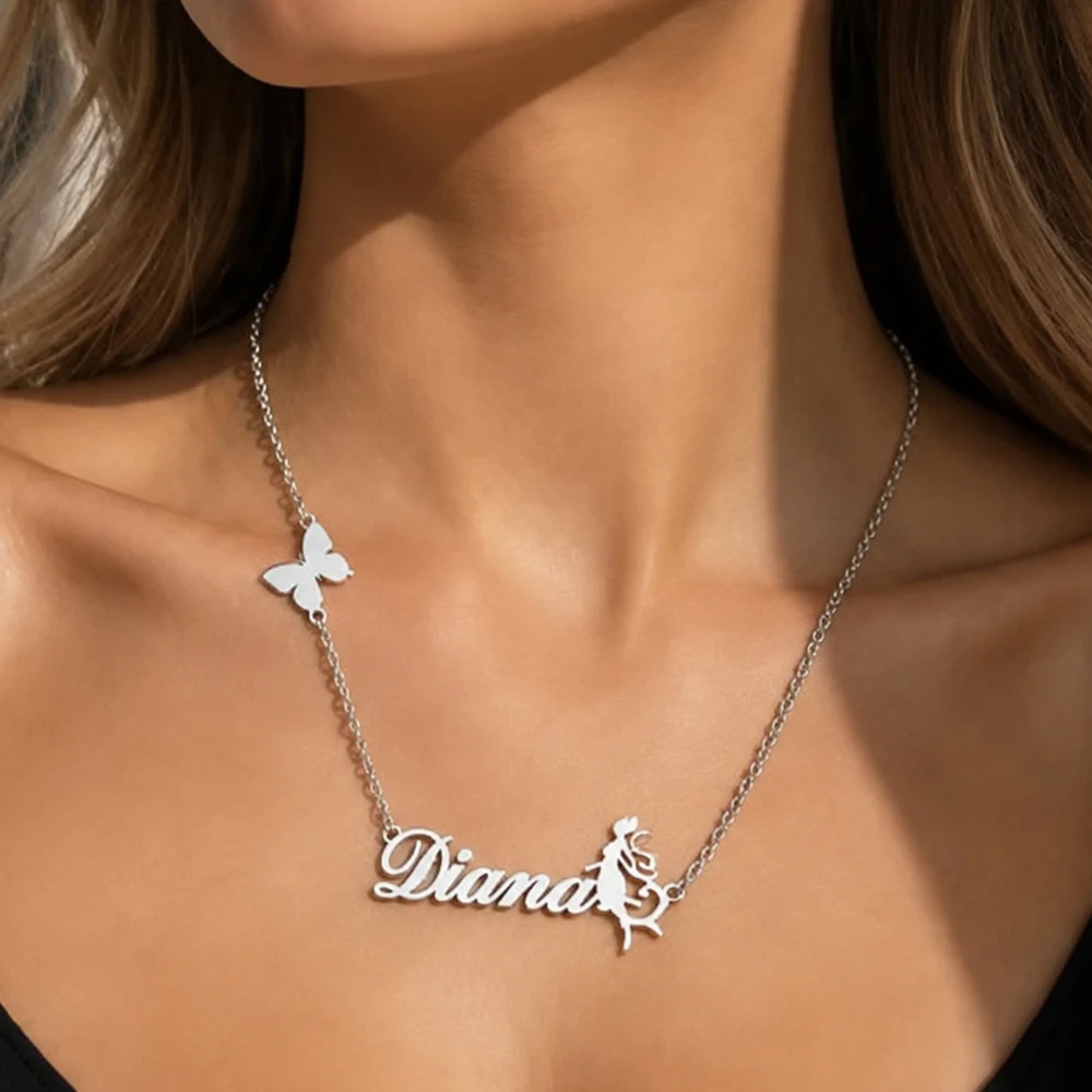 Custom Name Butterfly Necklace For Women Stainless Steel Chocker Necklace Jewelry Gifr For Girlfriend Personalized Birthday Gift view 3
