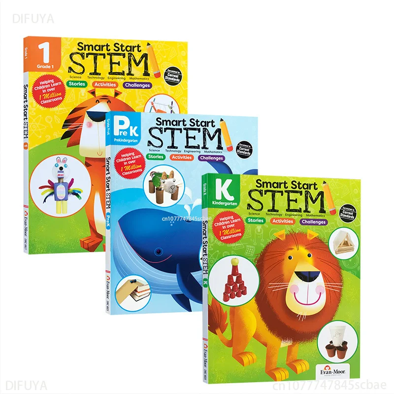 3 Books/Set Evan Moor Smart Start STEM English Enlightenment Textbook Workbook Exercise Early Education Full Color Age 3-7