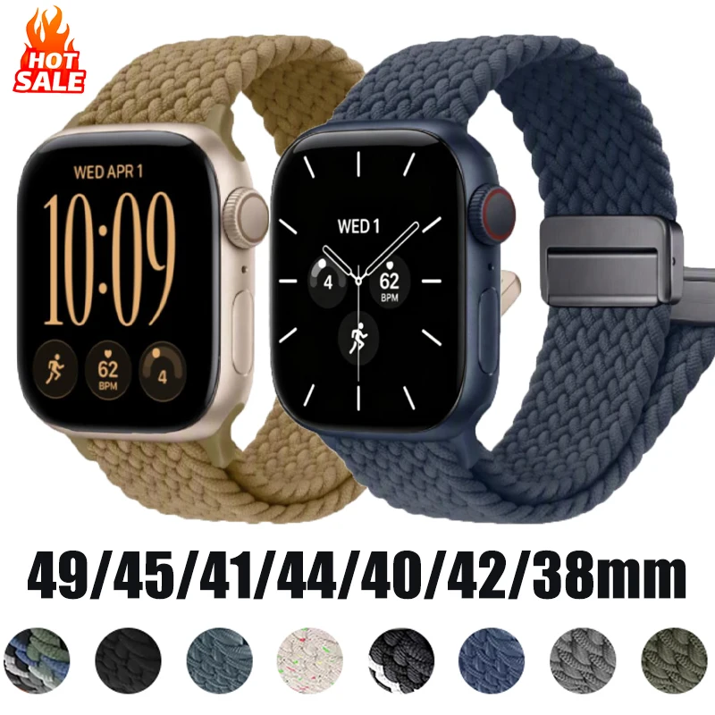 Nylon Elastic Strap For Apple Watch Ultra 4 Bands 49mm Magnetic Buckle Bracelet For iWatch Series 12 11 9 SE 8 42mm 45mm 40 41mm