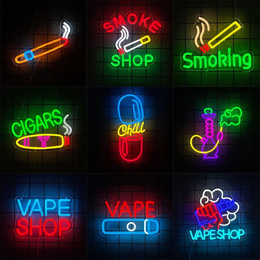 USB Bright Led Advertising Display for Smoking Lounge or Vape Shop Hookah Neon Sign for Bar Smoke Shop or Man Cave Decor
