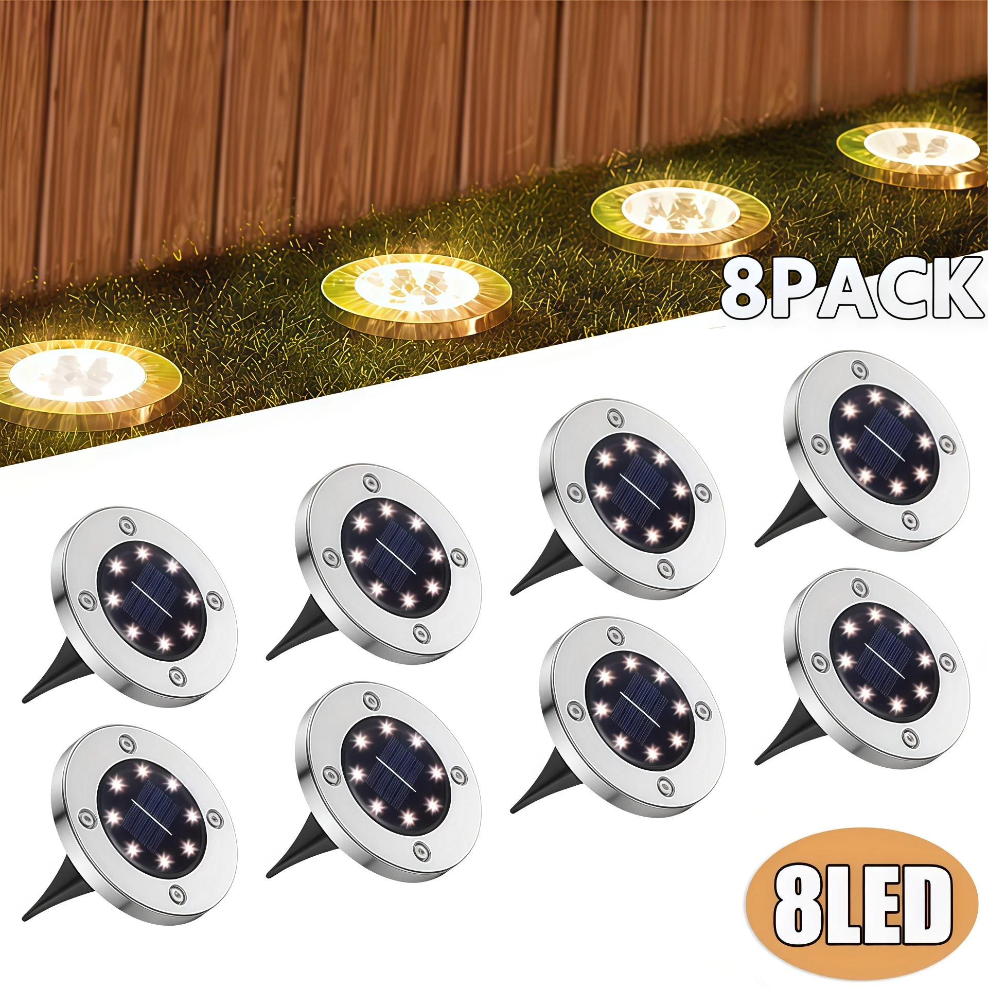 1-8 Packs Solar 8LED Ground Lights Decorative for Outdoor Il