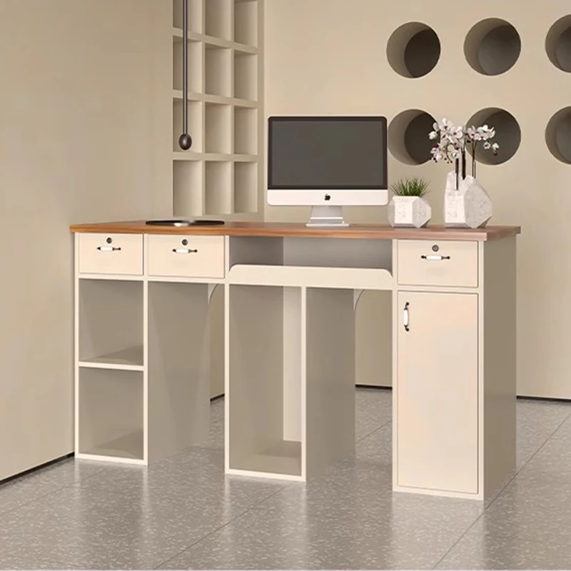 White Reception Desk Counter Cosmetics Aesthetic Furniture Beauty Salon Bar Modern Cash Pulpito Para Igreja Moveable Workshop