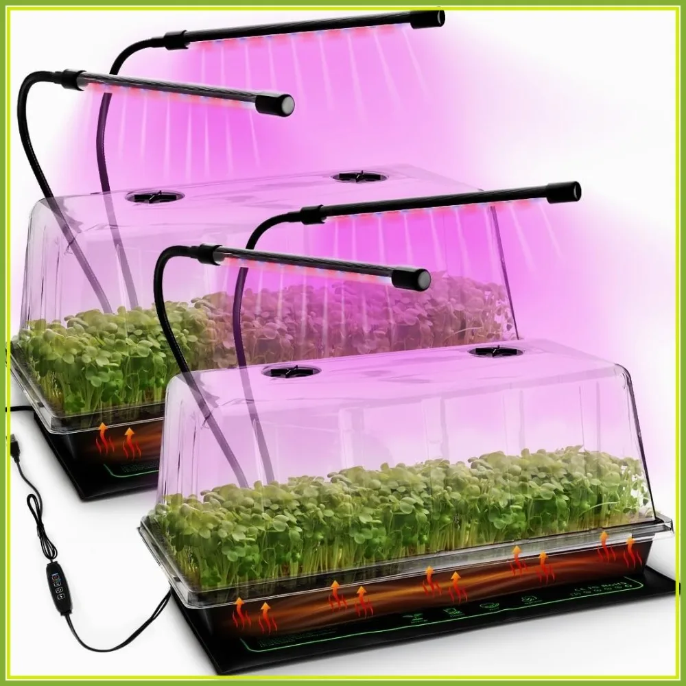 

2-Pack 1020 Trays with 7.3" Domes, Heat Mats & LED Lights for Seed Starting