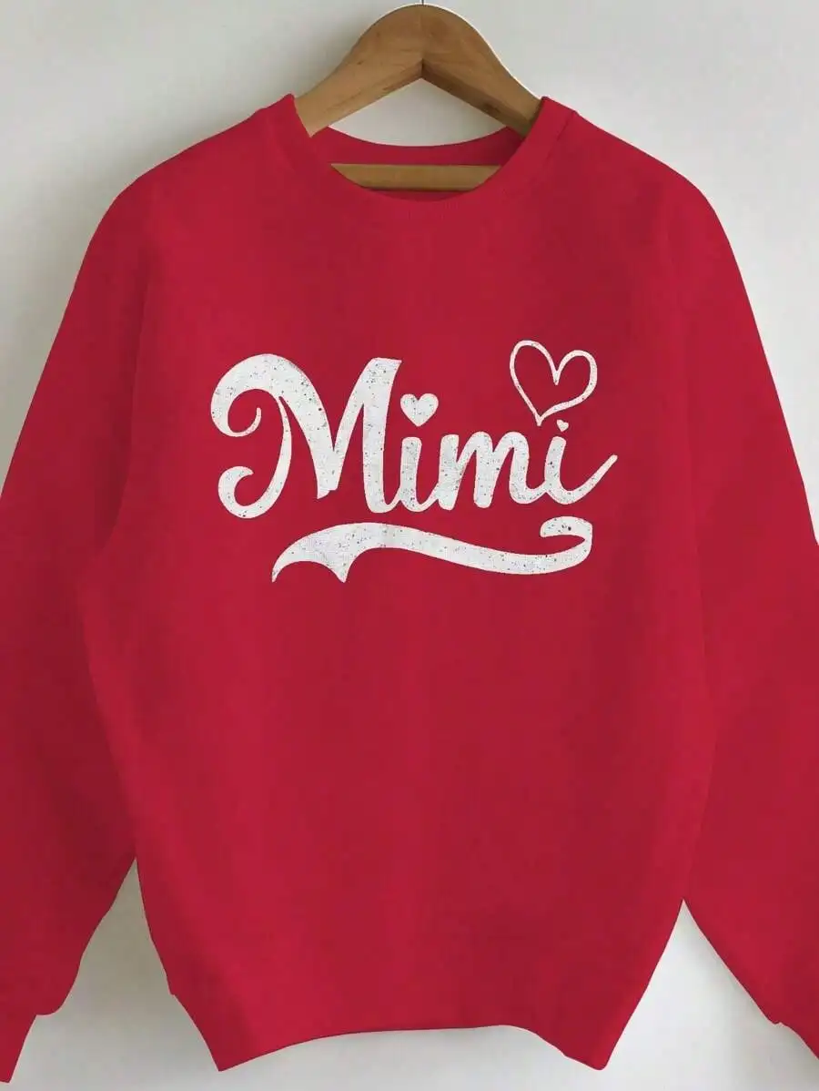 

Красная женская толстовка свободного кроя с эффектом потертости, надписью «Mimi» и графикой в виде сердца
