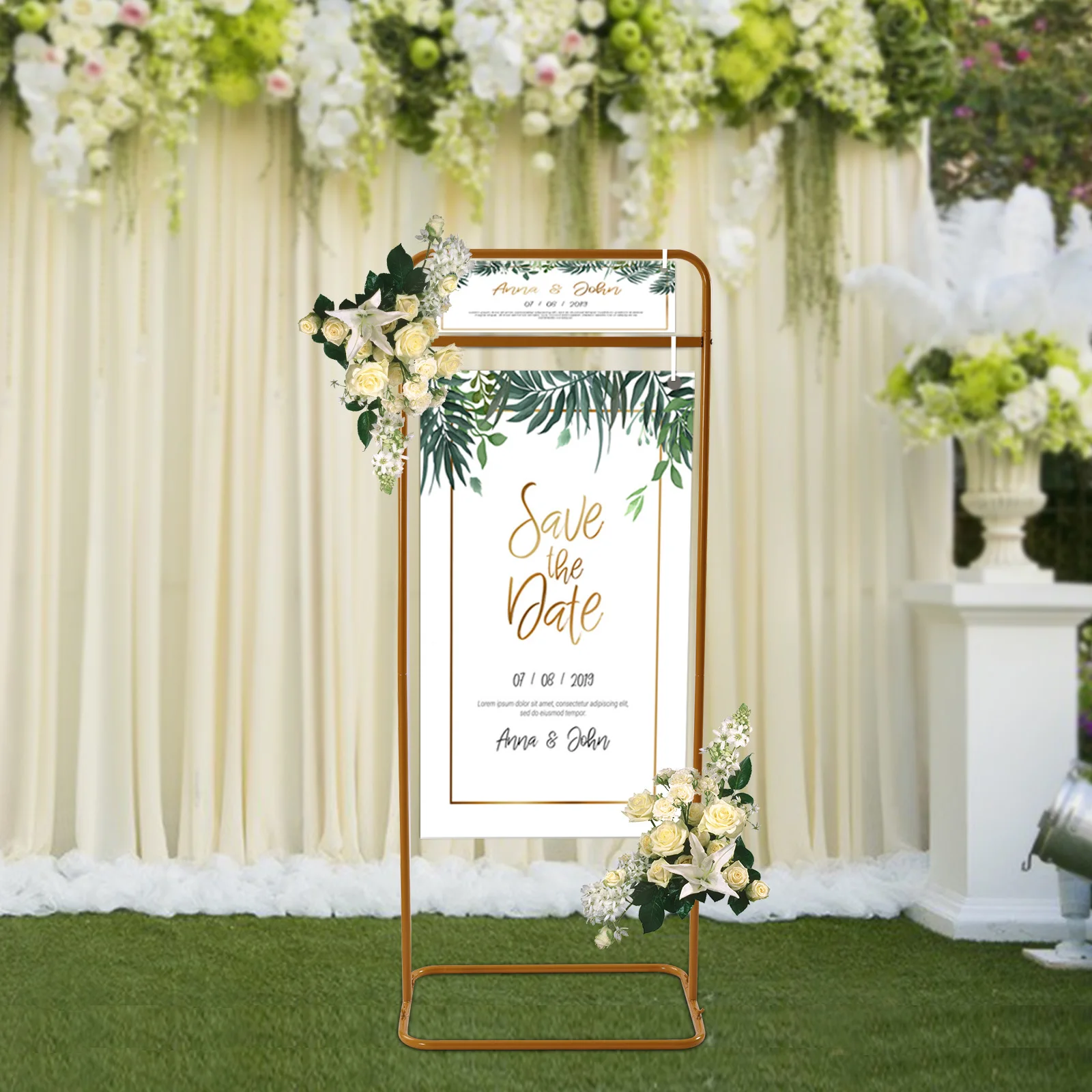 4.9ft Metal Wedding Venue Decor Stand Welcome Sign Arch Stand Advertising Shelf Wedding Sign Floral Ceremony Decorations Gold