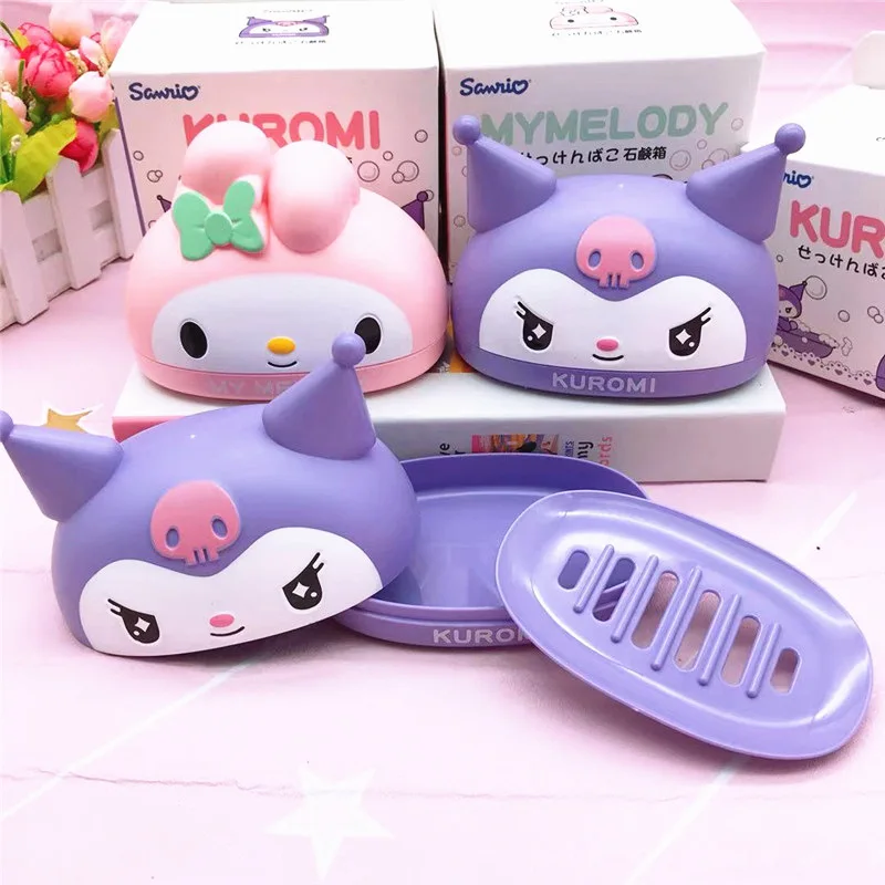 Kuromi Soap Storage Box Anime My Melody Kitty Kawaii Bathroom Soap Holder Drainage Accessories Storage Girls Bathroom Decoration