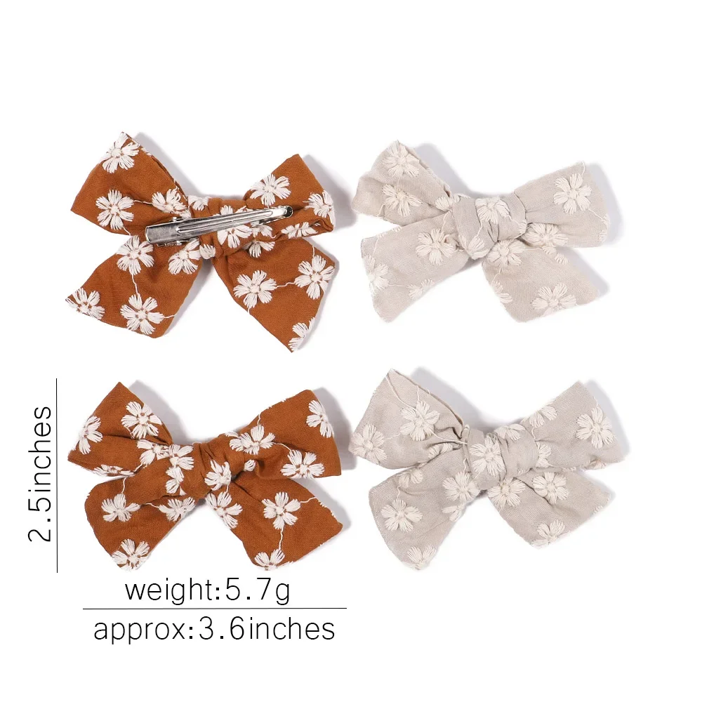 10Pcs/Set Flower Print Bow Hair Clips For Kids Girls Floral Embroidery Bowknot Barrettes Headwear Hair Accessories Wholesale