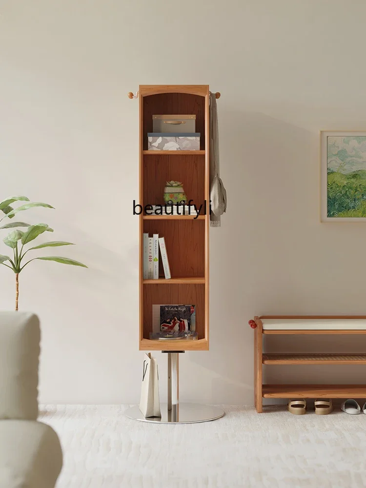 

Solid Wood Rotating Full-Length Mirror Locker Cherrywood Multi-Function Mirror Cabinet Bedroom Hallway Storage Cabinet