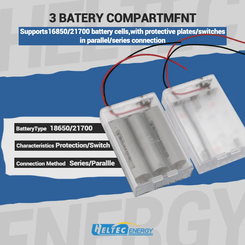 Универсальный держатель для аккумуляторов Heltec 3 Cell 18650/21700 (последовательное/параллельное подключение) с выключателем и защитой от перезаряда/переразряда