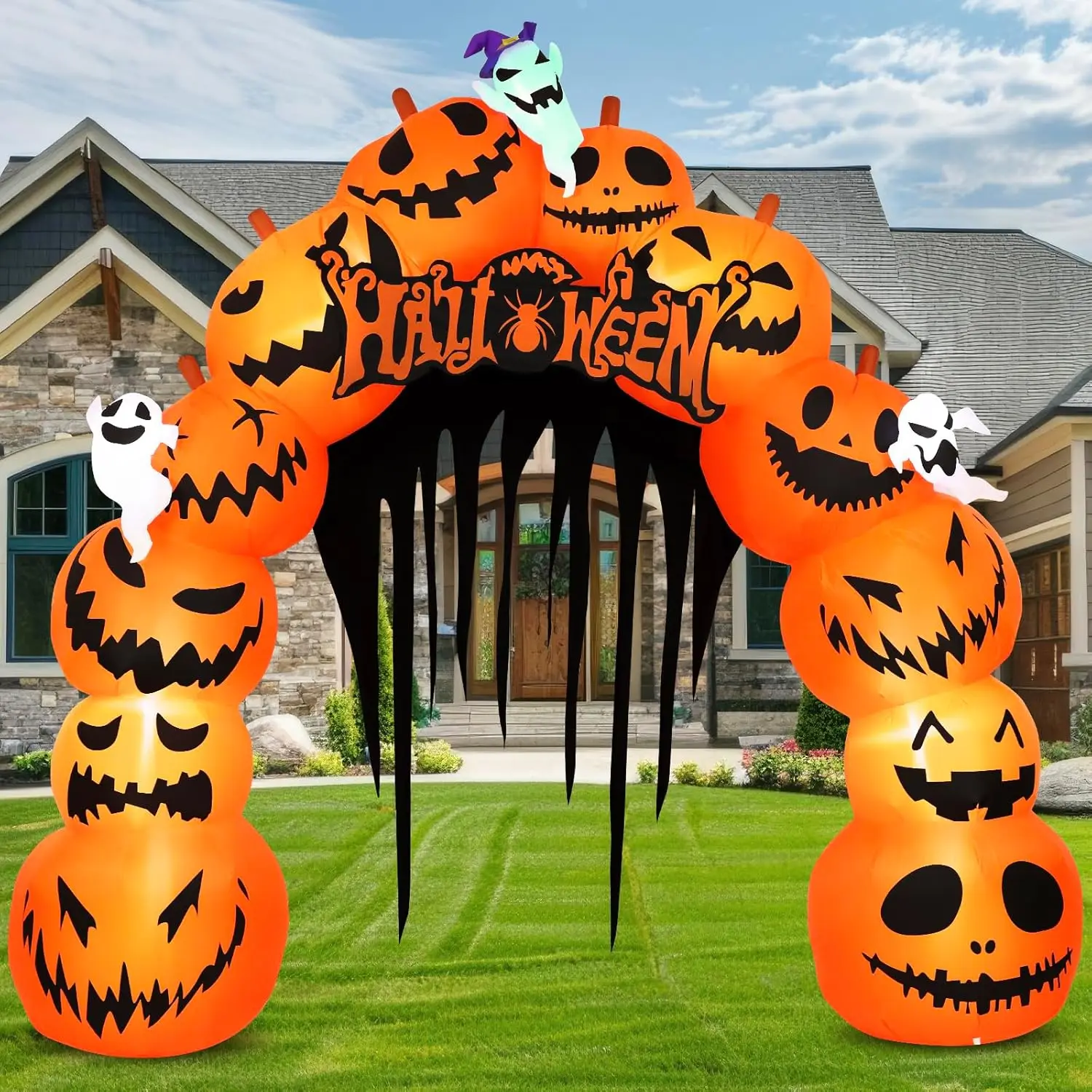 10 kaki Halloween tiup labu Archway dengan LED Built-in Halloween halaman Dekorasi pukulan tiup