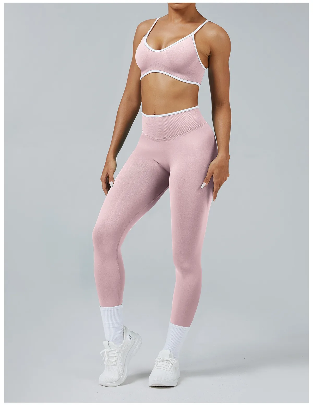 Nahtloses Fitness-Set für Damen, Trainingsanzug, Yoga-Sets, Sportbekleidung, Workout-Leggings mit mittlerer Taille, Sport-BH, Fitnesskleidung, Fitnessanzug – Detail 8