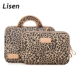 Brand Lisen Laptop Bag 13.3,14,15.6Inch, Leopard Canvas Sleeve Case For MacBook Air Pro, Lady Women Handbag Notebook,Dropship