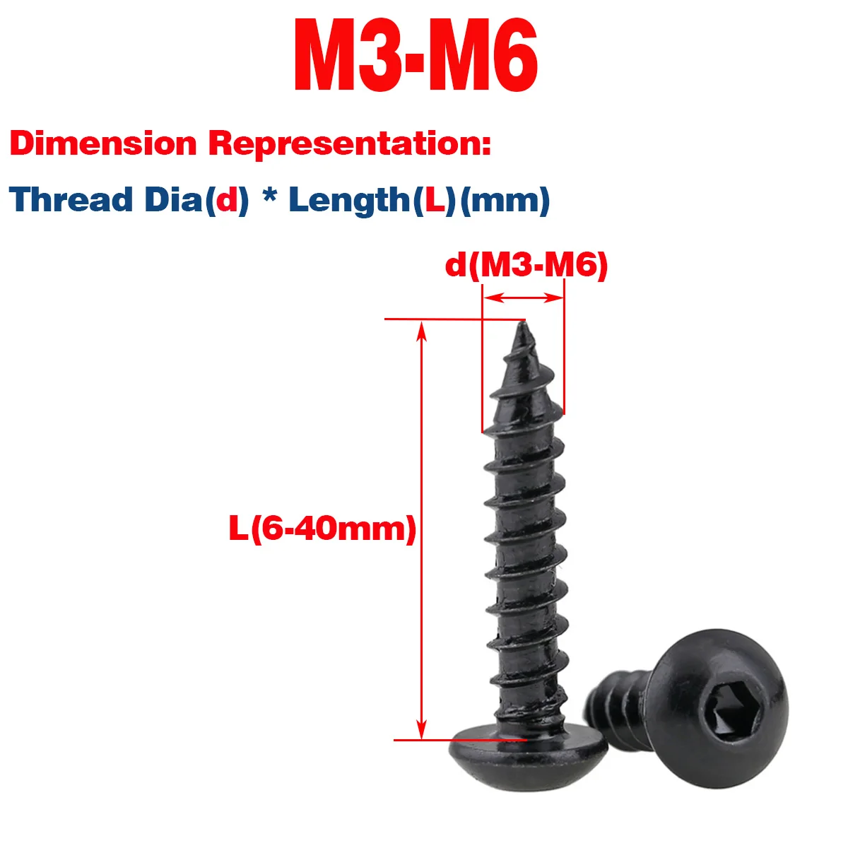 

Grade 8.8 High Strength Black Hexagon Socket Self Tapping Screw / Round Head Hexagon Self Tapping Wood Screw M3M4M5M6