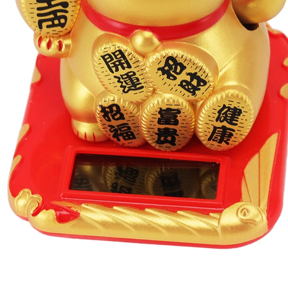 Plastic Solar Waving Fortune Cat 2.5in Lucky Cat Light Induction Cat Ornament Champagne Color Battery-free Solar Operation