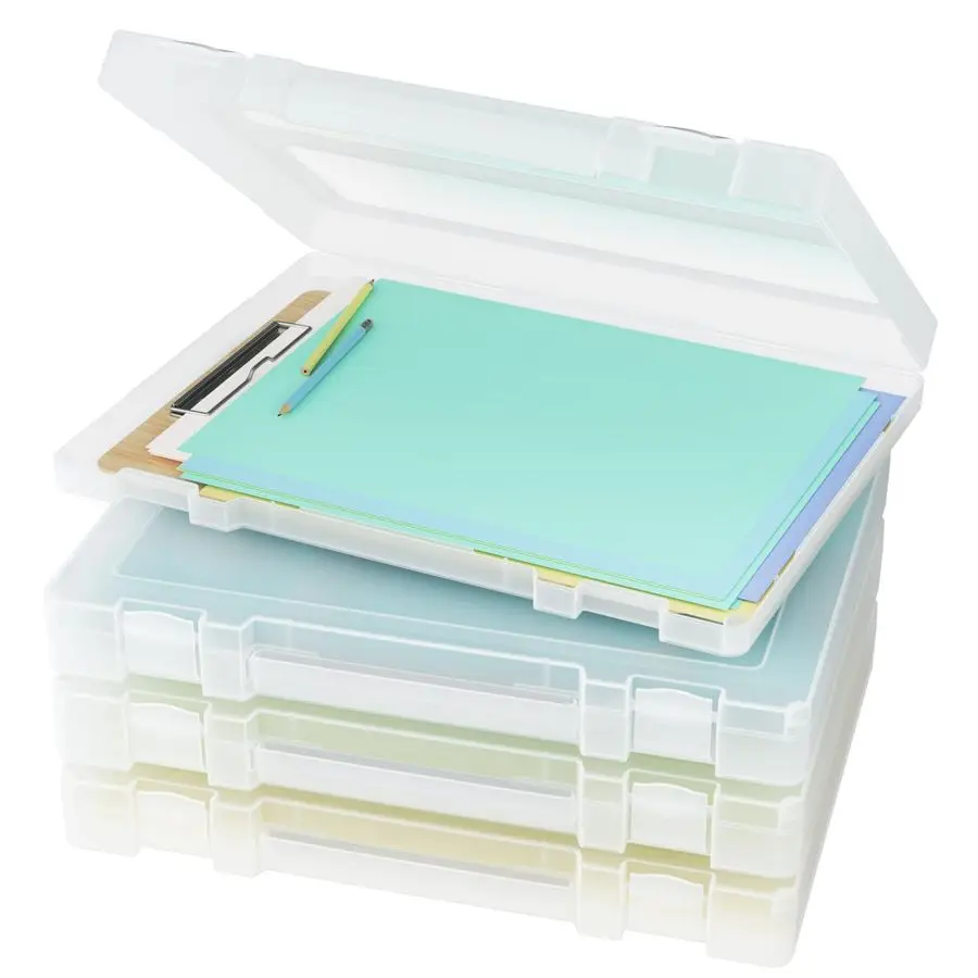 

Large Paper Storage Box, 4 Pack Plastic Scrapbook Paper Storage Organizer with Handle for A4, 8.5 x 11 US Letter, Portable File