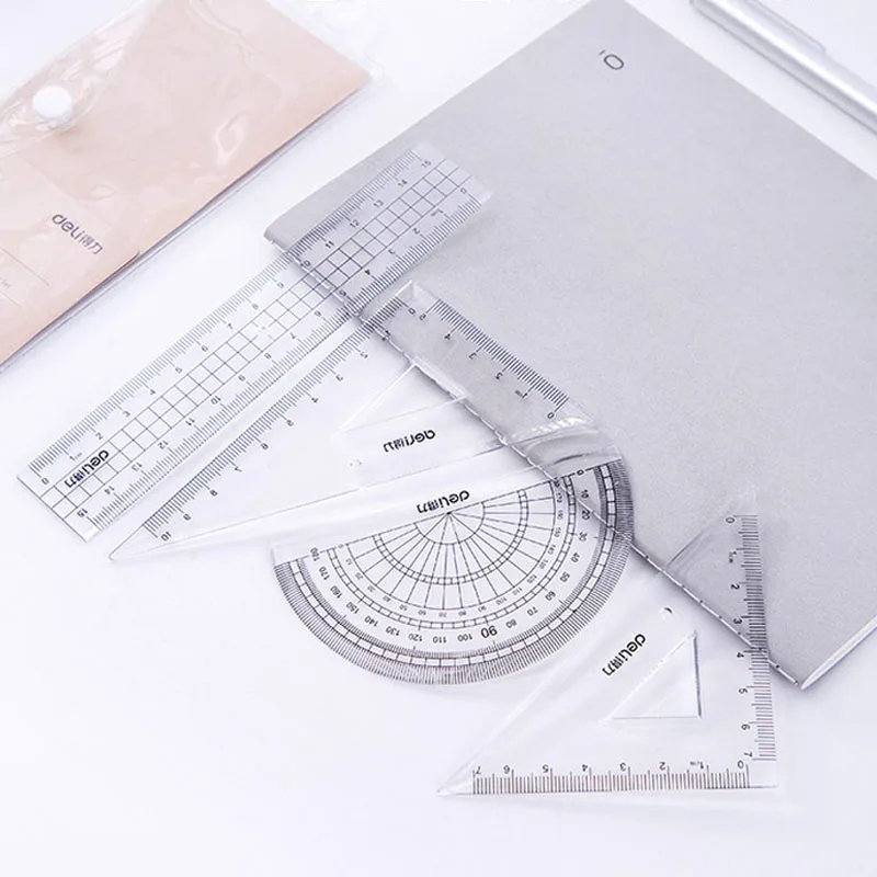 4Pcs/Set Ruler Set Drawing Measurement Geometry Triangle Straightedge Protractor Rulers Mathematical for School
