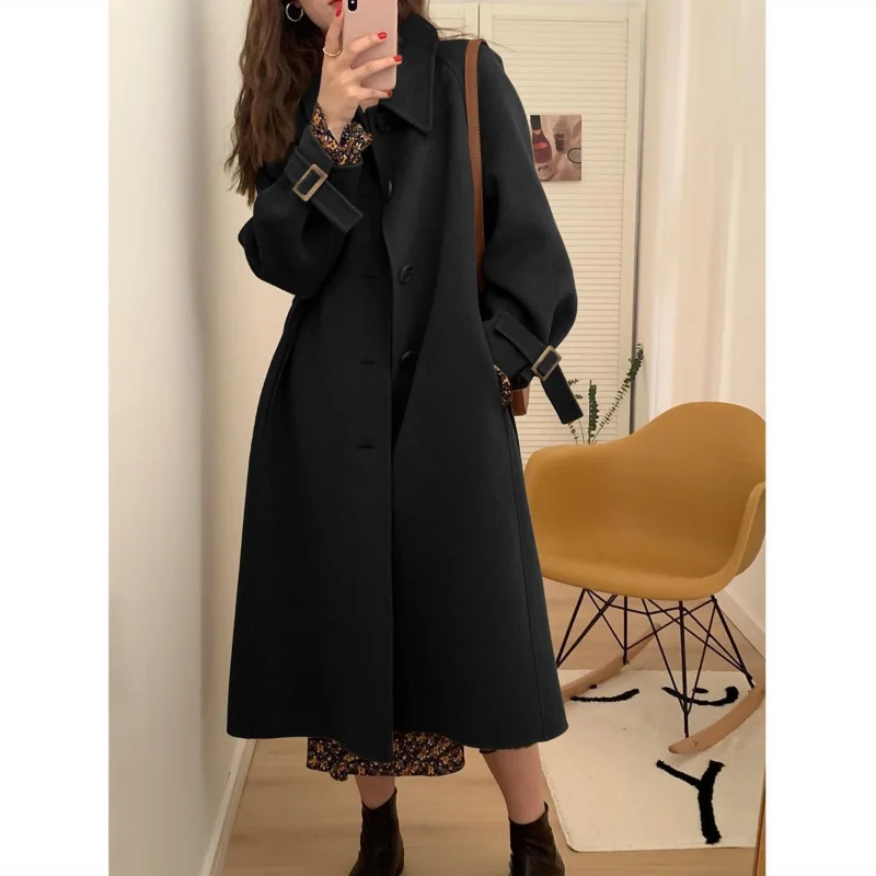 

Jackets Woolen Coat Woolen Coat Women Autumn Winter New Hepburn Wind Mid-length Add Cotton Thickened Over-the-knee Winter Coats