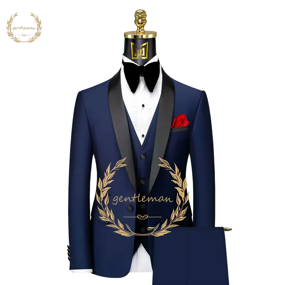 Traje de 3 piezas para hombre, chaqueta con cuello chal, chaleco y pantalones, traje de boda personalizado, traje de cena personalizado