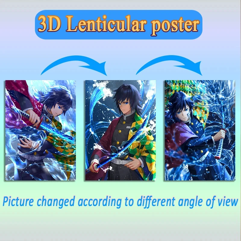 Demon Slayer Tomioka Giyuu 3D Motion Lenticular Poster Wall Art Poster Anime Painting 3D Wall Stickers Home Decor Gifts Kids Toy