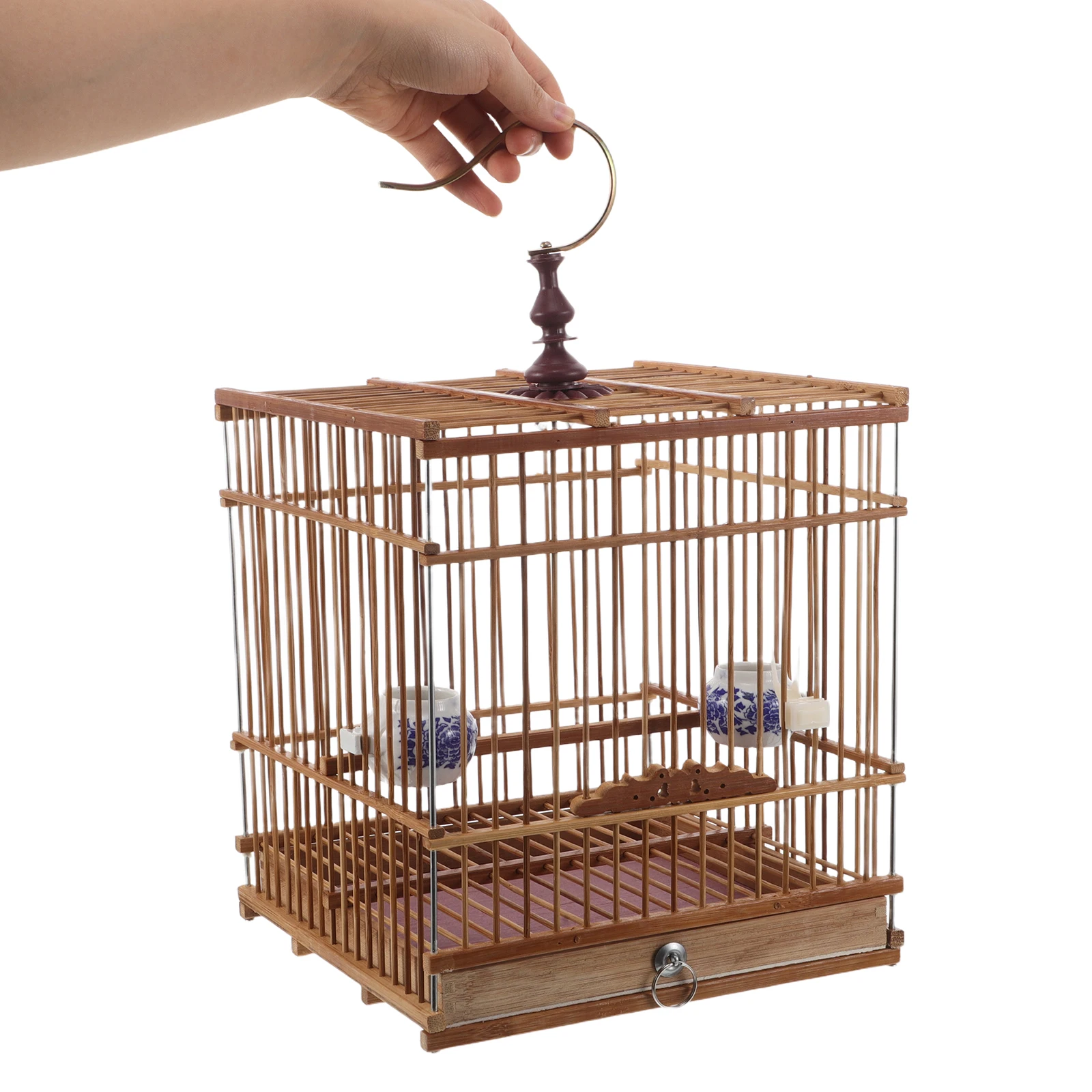 

Bamboo Bird Carbonized Finish Rectangular For Finches Zosterops With Removable Tray Hanging Hook Handmade Pet