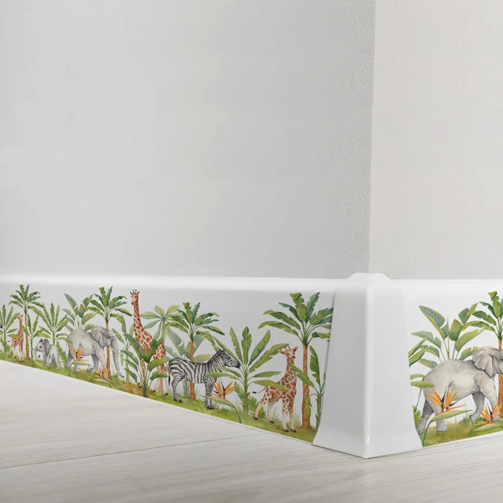 Jungle Animal Wall Decals for Kids Room Self-Adhesive Baseboard Border Stickers Educational Nursery Decor Easy Peel and Stick